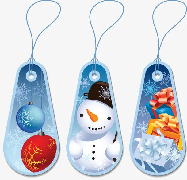 圣诞主题蓝色吊卡矢量素材免抠