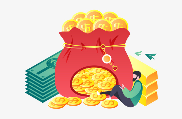 扁平风格金币红包矢量插画元素免抠