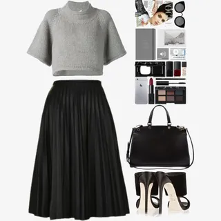 毛衣和百褶裙免抠