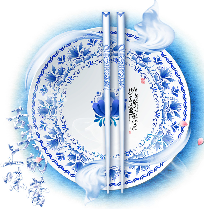 餐饮文化青花瓷封面背景图高清