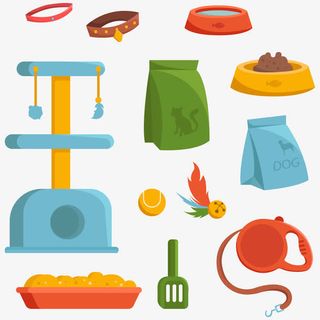 彩色扁平化宠物用品矢量素材免抠