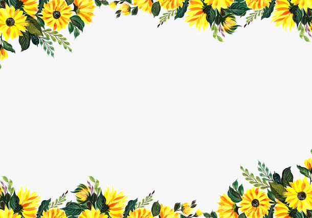 水彩黄花边框PNG免抠