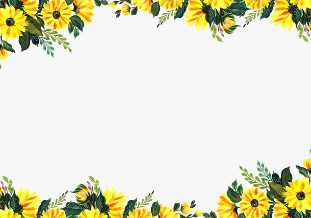 水彩黄花边框PNG免抠