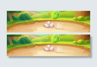 扁平立绘风格小石头树林免抠