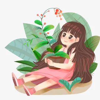 踏青女孩手绘图免抠手绘/卡通手绘元素