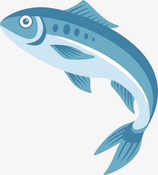 蓝色卡通跃动海鱼免抠手绘/卡通卡通元素