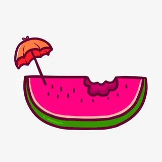 卡通西瓜小伞装饰图案免抠