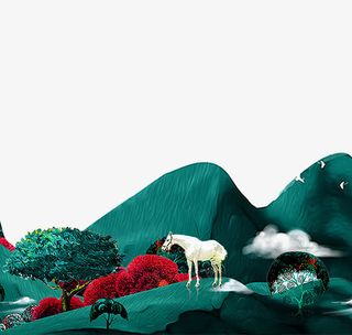 3D立体中国风山水画免抠