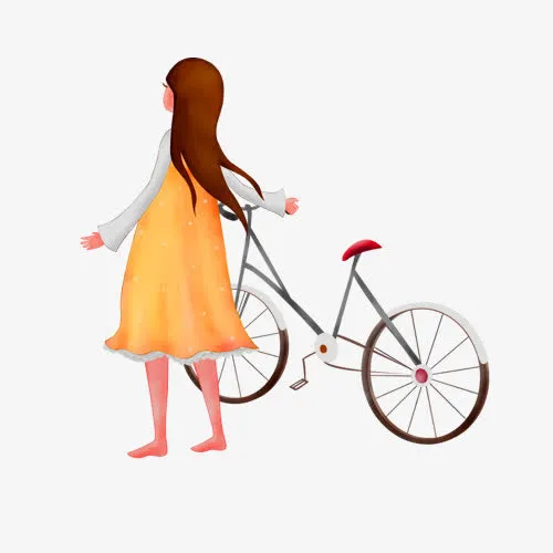 女孩骑单车春游手绘免抠手绘/卡通卡通元素