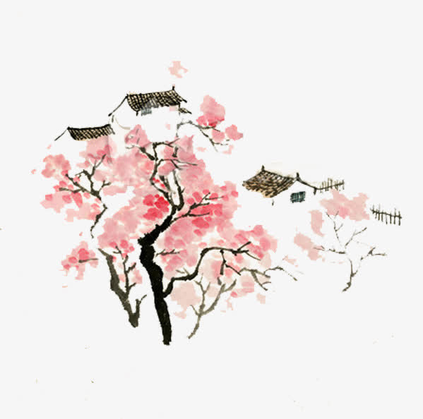 桃花和房子免抠