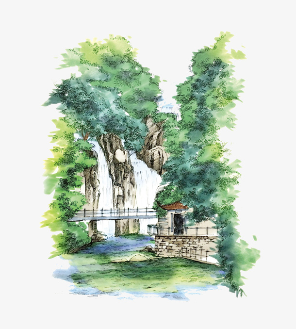 古典文艺风景美景装饰广告设计免抠