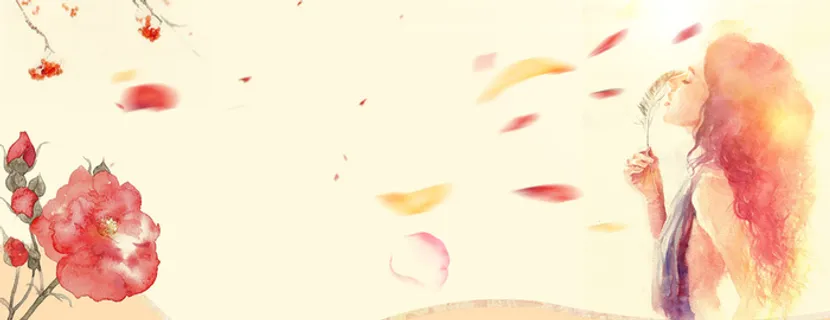 夏日小清新文艺花瓣黄色小女孩背景高清