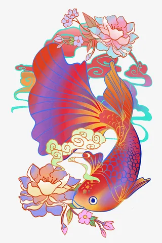 国潮锦鲤插画免抠
