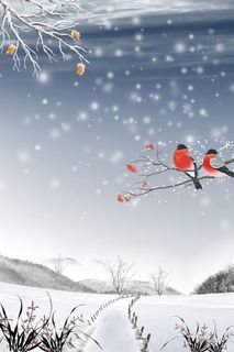 蓝色唯美雪景节气海报背景素材高清