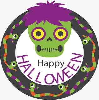 彩色小蛇边框万圣节标签免抠