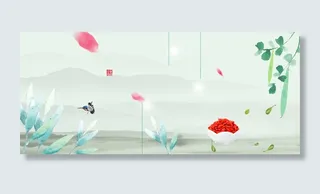 中式约会春天水墨感枸杞风景背景素材高清