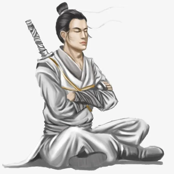 中国风盘膝而坐的剑客免抠