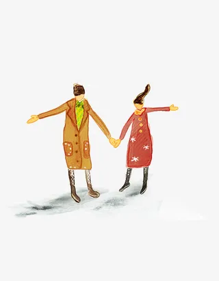 雪地上牵手跳舞的恋人免抠