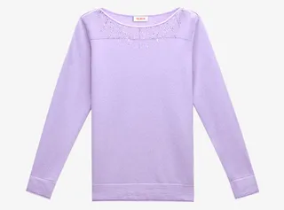 恒源祥烫钻一字领羊绒衫针织衫免抠