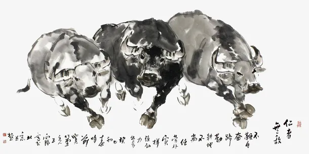 免抠牛装饰水墨画免抠