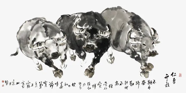 免抠牛装饰水墨画免抠