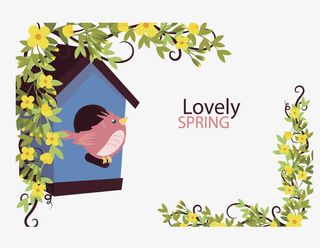 可爱春天花藤鸟窝免抠