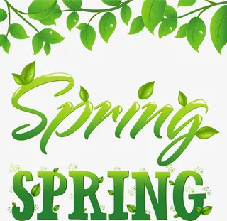 春季清新绿叶英文字体装饰免抠
