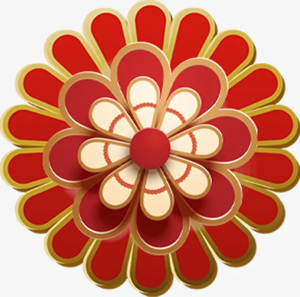 国潮红花花朵手绘免抠