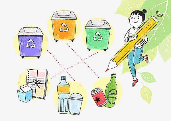 手绘连线垃圾分类垃圾场免抠
