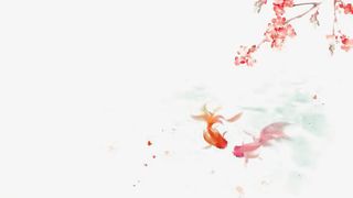 鲤鱼戏桃花水墨画免抠