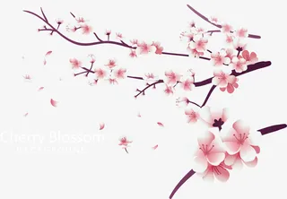 浪漫粉红樱花树枝免抠