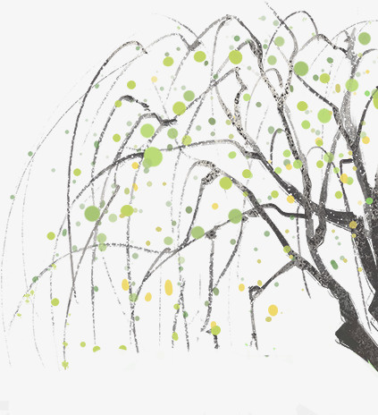 春天水墨柳树柳枝免抠动植物植物元素