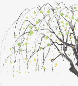 春天水墨柳树柳枝免抠动植物植物元素