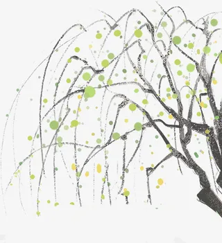 春天水墨柳树柳枝免抠动植物植物元素