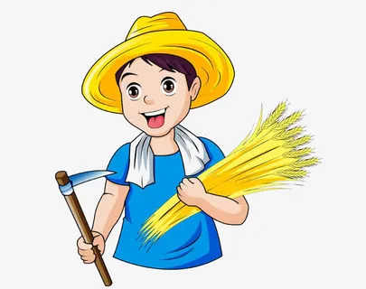 拿着小麦的锄头的农村人免抠