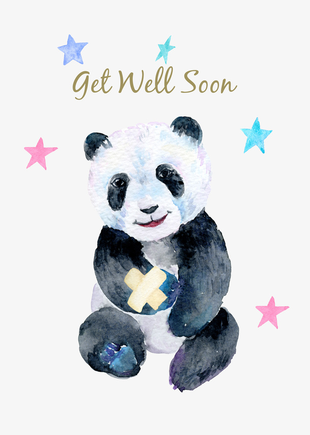 卡通手绘熊猫与字母免抠