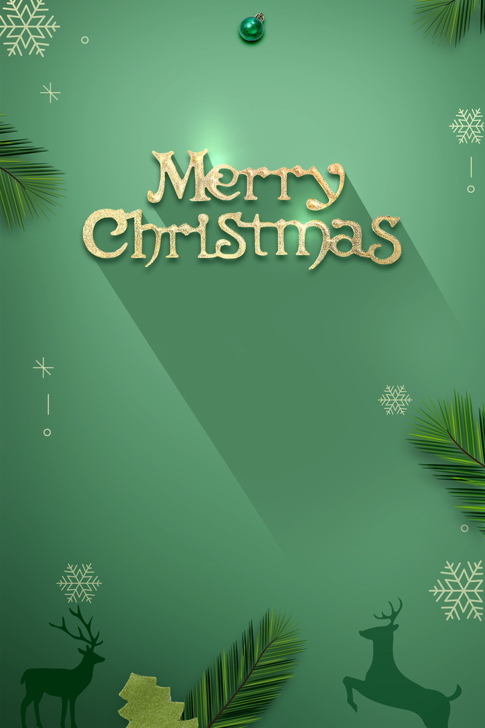 圣诞节绿色卡通促销雪花背景高清