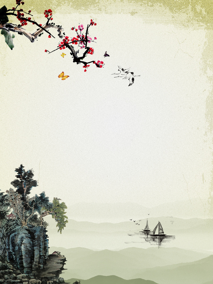 中国风上善若水梅花船背景高清