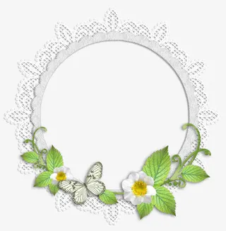 圆形边框绿叶花边图案免抠