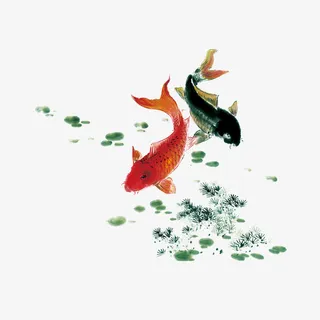水墨鲤鱼免抠