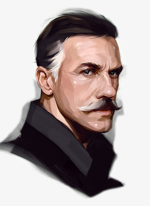 老人手绘插画免抠