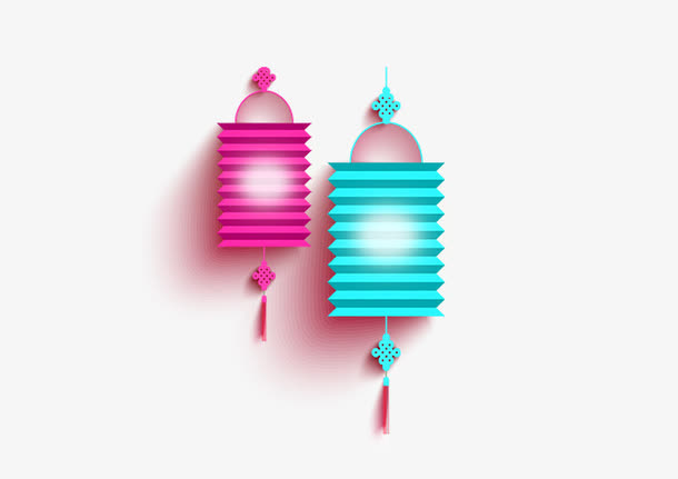 挂灯笼蓝红新年喜庆装饰元素免抠