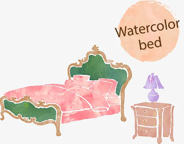 手绘古典床免抠
