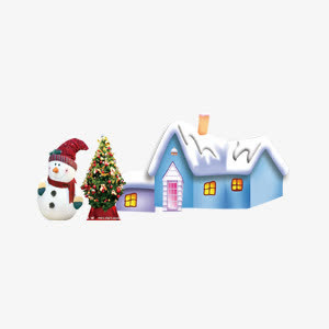 圣诞雪人小屋白色图案免抠