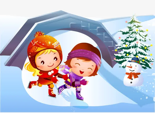 小孩子寒假滑雪卡通插画免抠