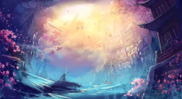 玄幻中国风城楼海报背景 玄幻中国风城楼海报背景