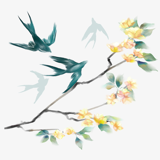 春天小鸟叶子免抠