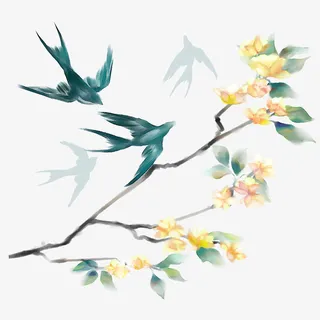 春天小鸟叶子免抠