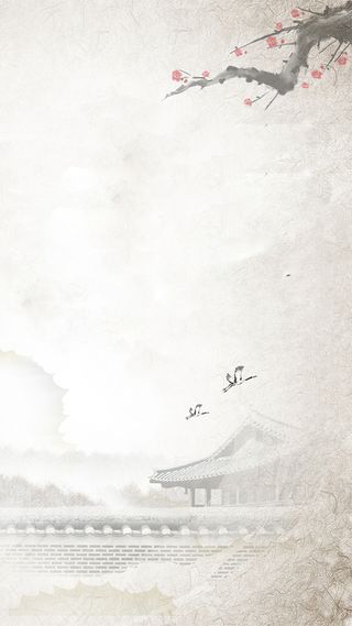 中国风古建筑图案梅花边框H5背景素材高清