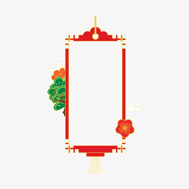 春节红色灯笼形装饰边框免抠